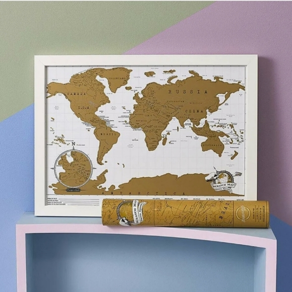 Luckies 42cm Scratch Off Map Travel Edition w/ Foil Hanging Wall Decor White NEW - Picture 8 of 12